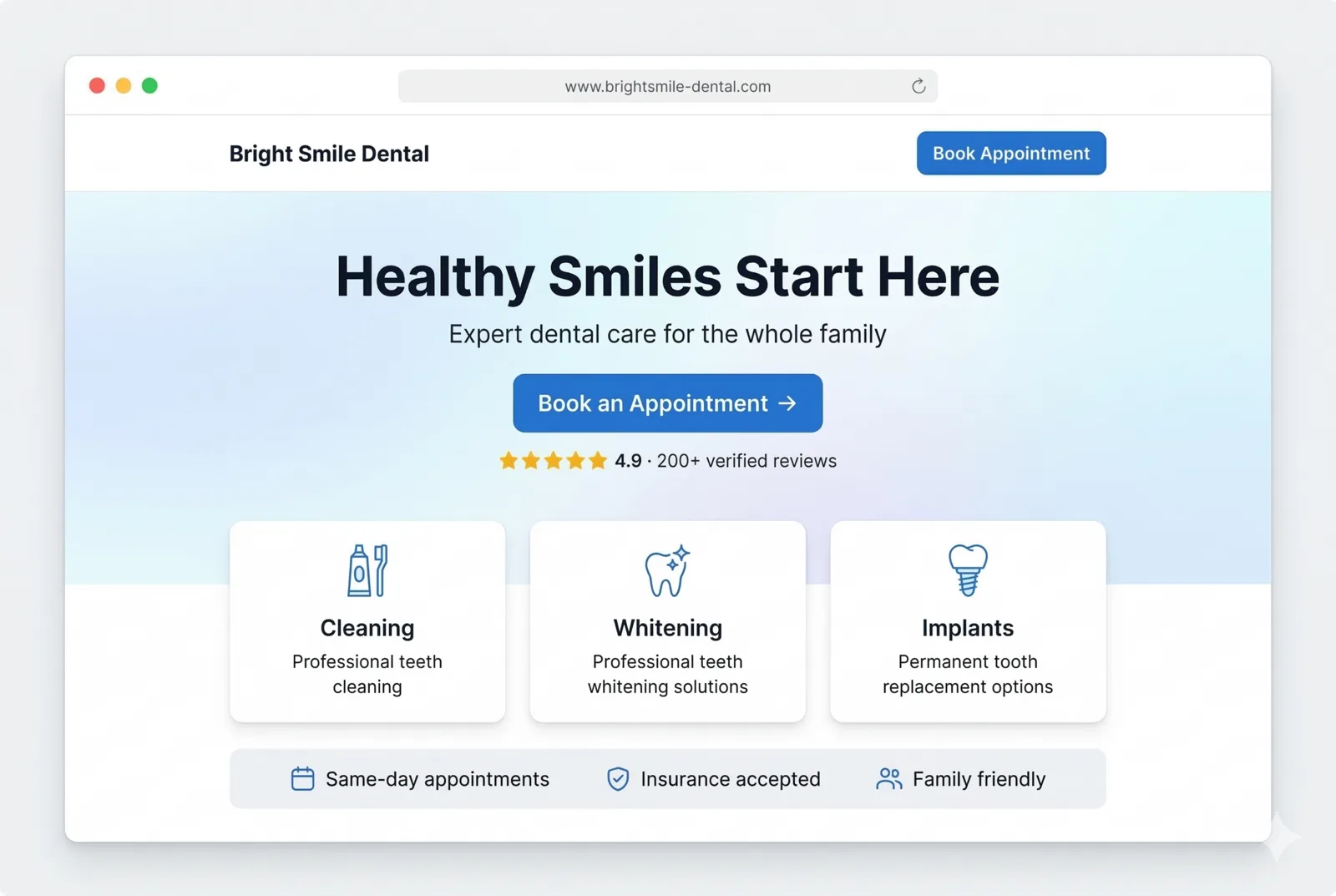 Local dental practice website after redesign