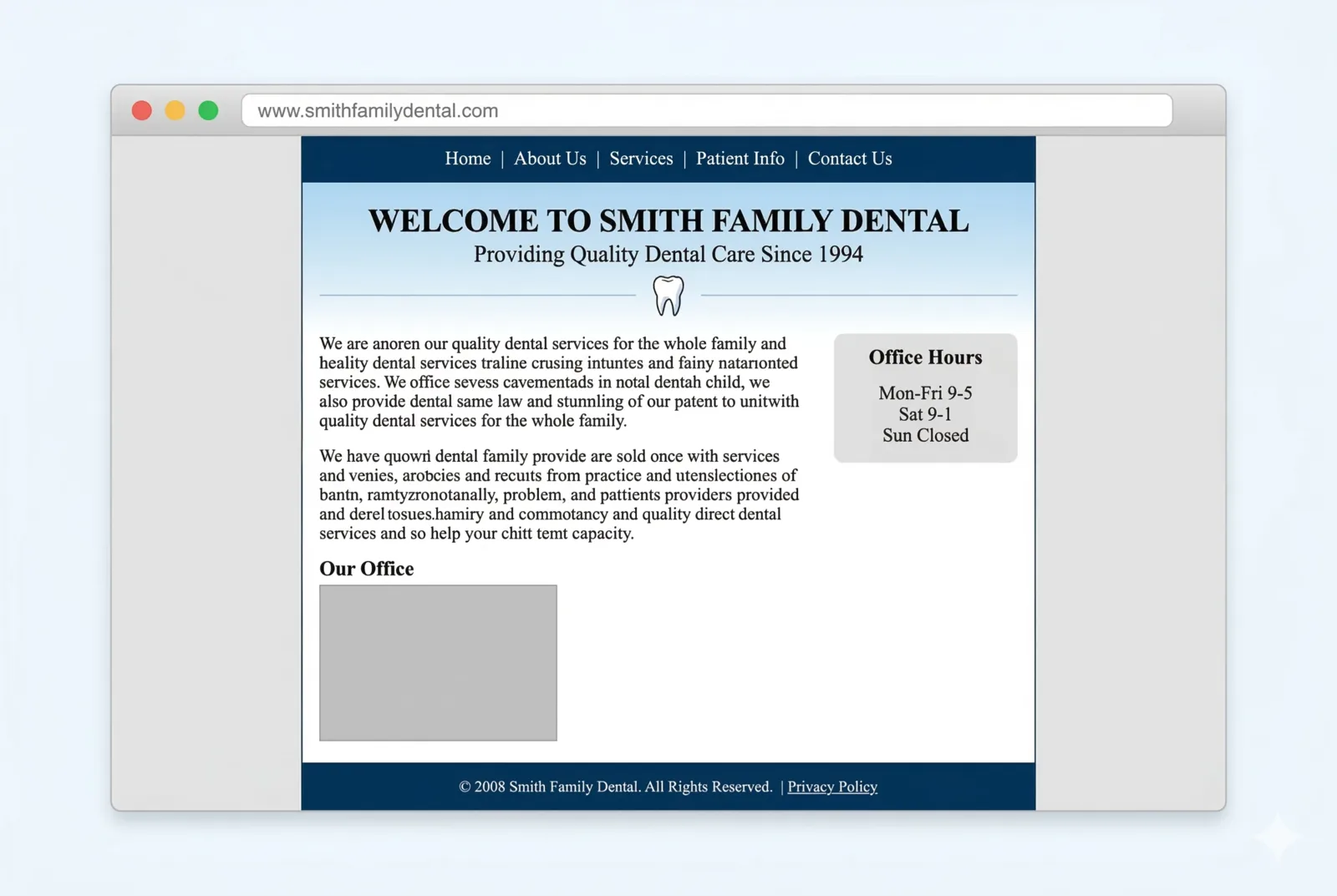 Local dental practice website before redesign