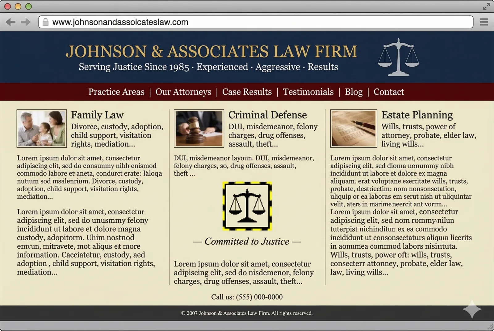 Local law firm website before redesign
